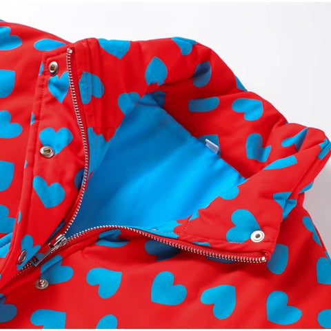 New Fashion Stand Collar Love Print Thick Zipper Pocket Jacket Mini Skirt 2 Piece Set CODE: KAR3576