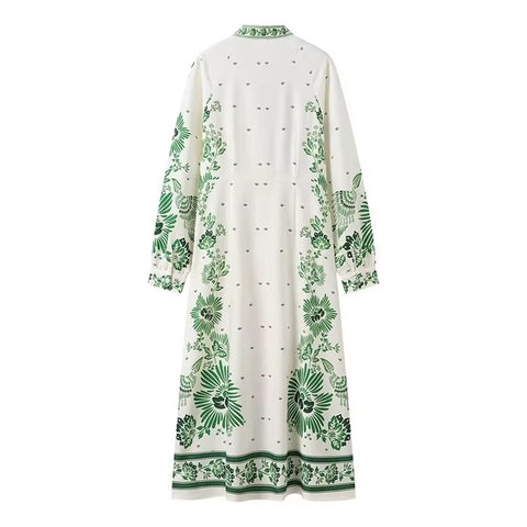 Summer New Versatile Fashionable Slim and Loose V-neck Printed Long sleeved Dress CODE: KAR3578
