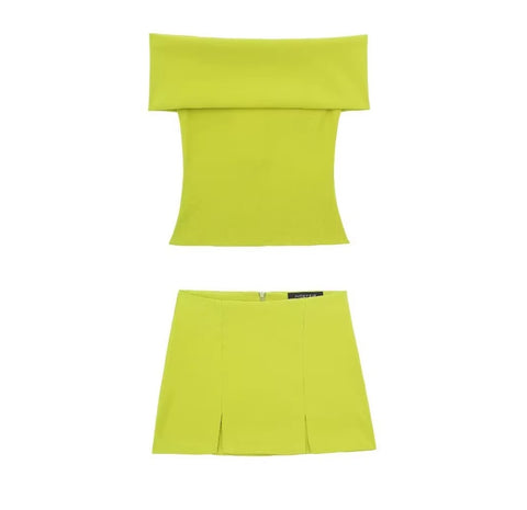 New Elegant Solid Sexy Off Shoulders Tight Short Top High Waist Back Zipper Mini Skirt 2 Piece Set CODE: KAR3579