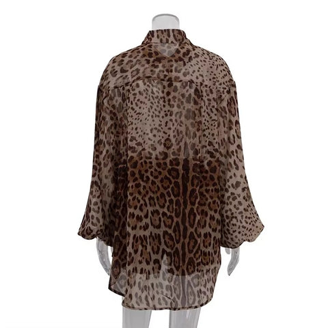 New Fashion Lantern Sleeve Leopard Print Shirt and Mini Short 2 Piece Set CODE: KAR3584