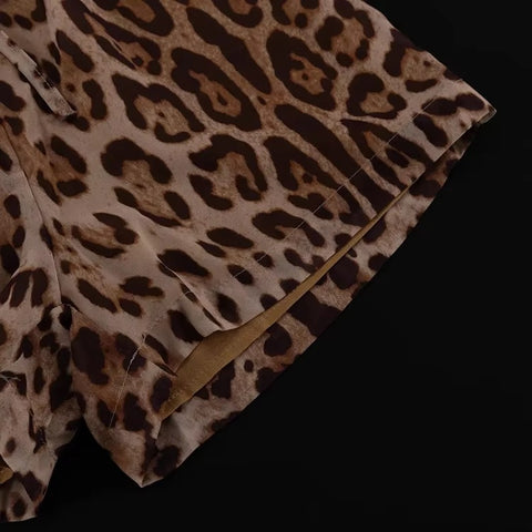 New Fashion Lantern Sleeve Leopard Print Shirt and Mini Short 2 Piece Set CODE: KAR3584