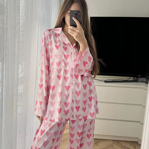 New Love Printing Loose and Comfortable Long-sleeved Trousers Winter Pajamas Set CODE: KAR3586