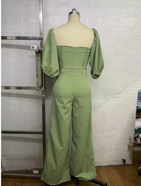 Summer New Elegant Square Neck Slim Fit and and Waist Straight Leg Jumpsuit CODE: KAR3588