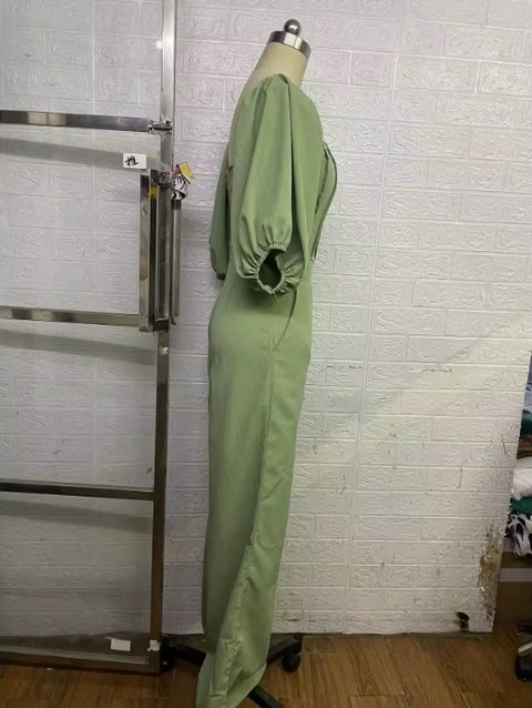 Summer New Elegant Square Neck Slim Fit and and Waist Straight Leg Jumpsuit CODE: KAR3588