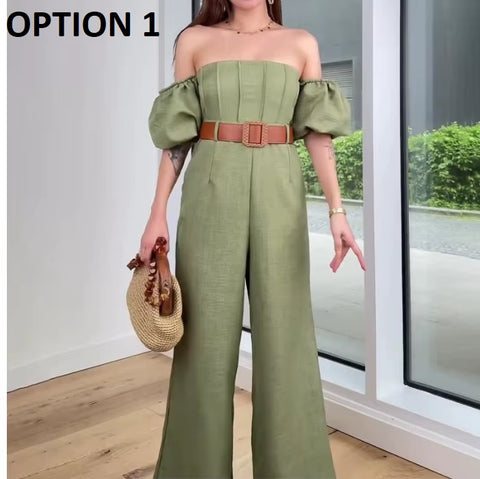 Summer New Elegant Square Neck Slim Fit and and Waist Straight Leg Jumpsuit CODE: KAR3588