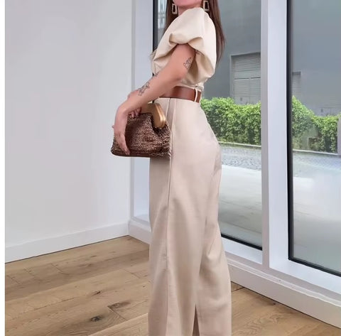 Summer New Elegant Square Neck Slim Fit and and Waist Straight Leg Jumpsuit CODE: KAR3588