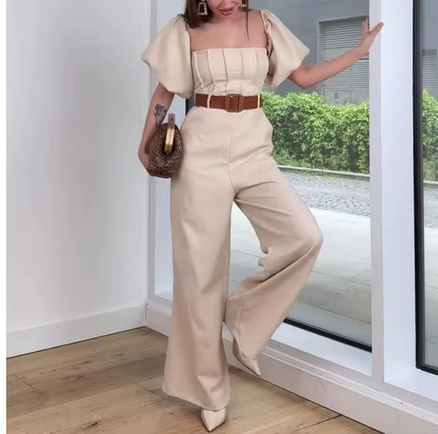Summer New Elegant Square Neck Slim Fit and and Waist Straight Leg Jumpsuit CODE: KAR3588