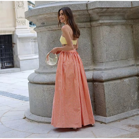 New Fashion Elegant Sling Crop Tube Top High Waist Long Skirt 2 Pieces Set CODE: KAR3591