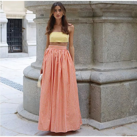 New Fashion Elegant Sling Crop Tube Top High Waist Long Skirt 2 Pieces Set CODE: KAR3591