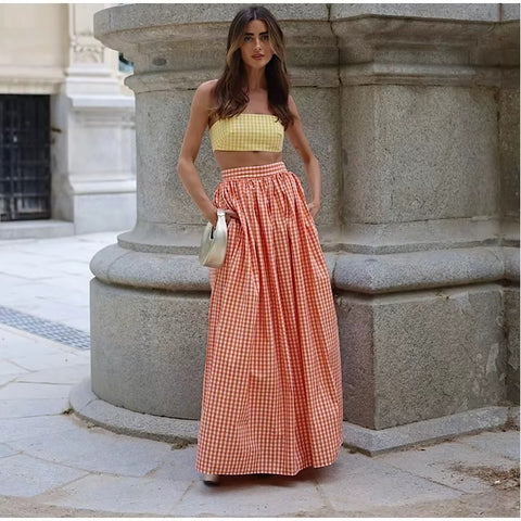 New Fashion Elegant Sling Crop Tube Top High Waist Long Skirt 2 Pieces Set CODE: KAR3591