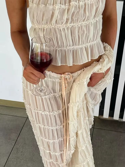 New Backless Ruched Sexy Halter Short Tops Fold Long Skirts 2 piece Set CODE: KAR3597
