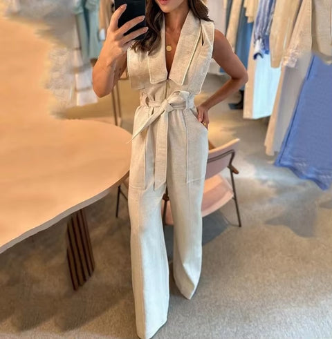 New Fashionable Collar Waistband Wide Leg Jumpsuit CODE: KAR3600