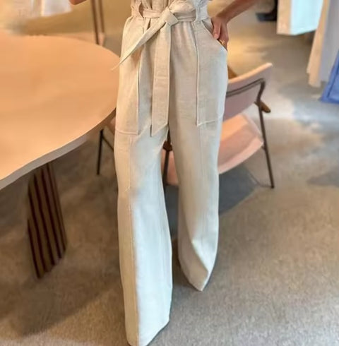 New Fashionable Collar Waistband Wide Leg Jumpsuit CODE: KAR3600