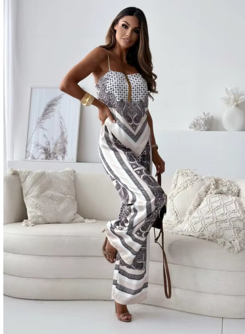 New Fashionable Printed Sexy Strap Wrapped Chest And Bareback Positioning Flower Pant Two Piece Set CODE: KAR3603