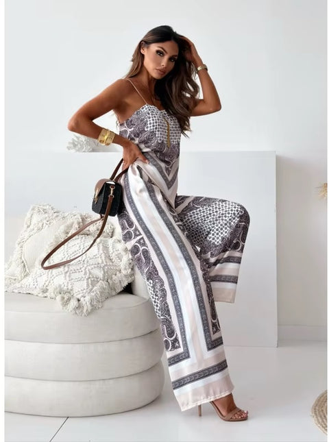 New Fashionable Printed Sexy Strap Wrapped Chest And Bareback Positioning Flower Pant Two Piece Set CODE: KAR3603