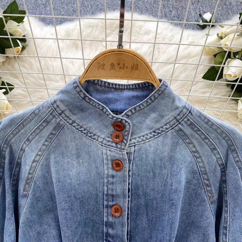 New Autumn Winter Lantern Sleeve Solid Stand Collar Top CODE: KAR3606