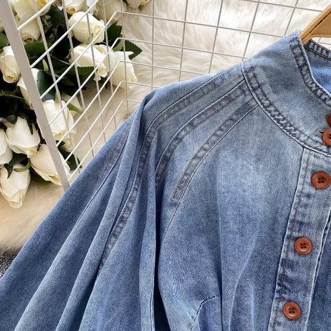 New Autumn Winter Lantern Sleeve Solid Stand Collar Top CODE: KAR3606