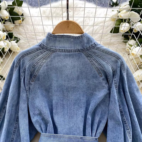 New Autumn Winter Lantern Sleeve Solid Stand Collar Top CODE: KAR3606