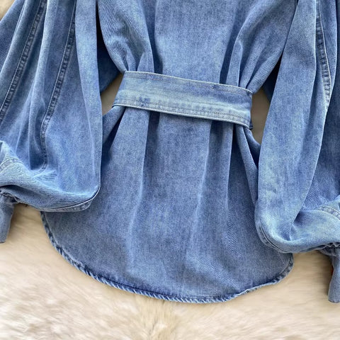 New Autumn Winter Lantern Sleeve Solid Stand Collar Top CODE: KAR3606