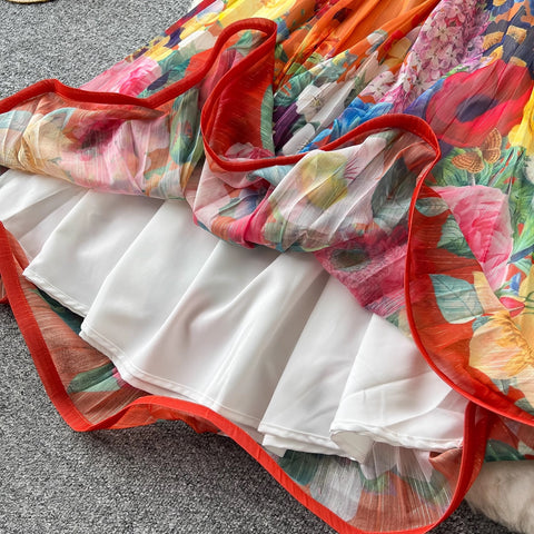 New Summer Off Shoulder Goregous Flower Slash Neck Ruffles Butterfly Sleeve Print Casual A Line Dress CODE: KAR3607