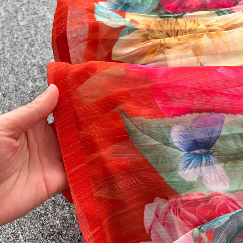 New Summer Off Shoulder Goregous Flower Slash Neck Ruffles Butterfly Sleeve Print Casual A Line Dress CODE: KAR3607