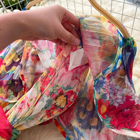 New Summer Off Shoulder Goregous Flower Slash Neck Ruffles Butterfly Sleeve Print Casual A Line Dress CODE: KAR3607