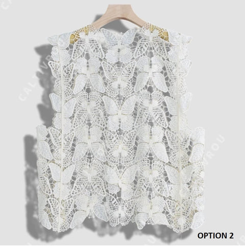 Summer Butterfly Pattern Hollow Lace High end  Loose Sleeveless Top CODE: KAR3620