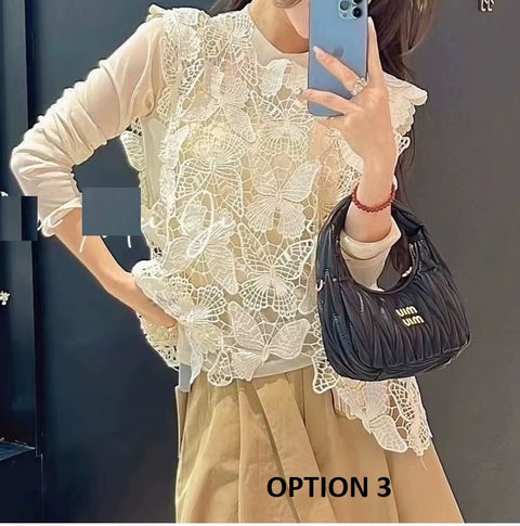 Summer Butterfly Pattern Hollow Lace High end  Loose Sleeveless Top CODE: KAR3620