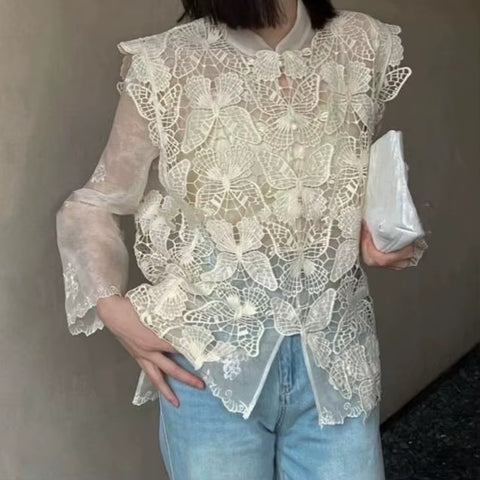 Summer Butterfly Pattern Hollow Lace High end  Loose Sleeveless Top CODE: KAR3620