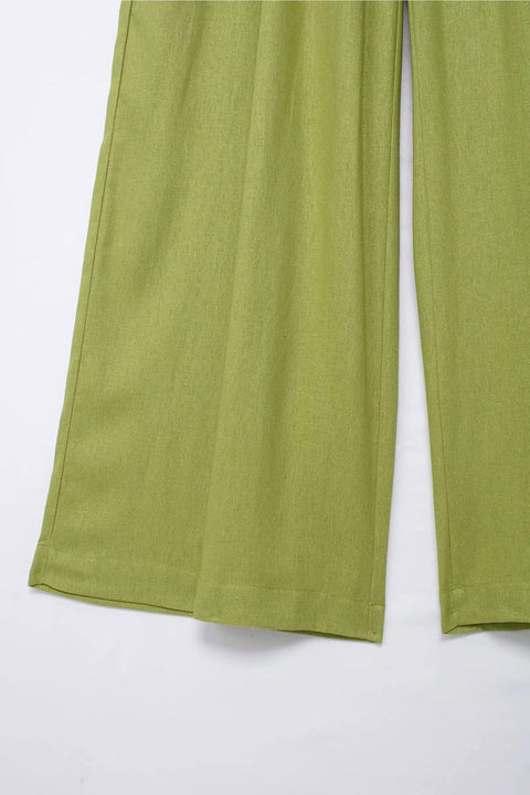 New Casual Solid Loose Long Sleeve Lapel Shirts Elastic Waist Wide Leg Trouser Set CODE: KAR3624
