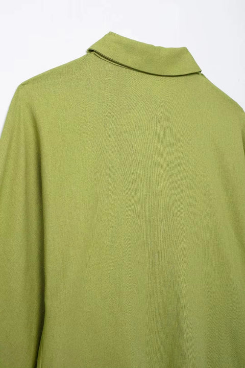 New Casual Solid Loose Long Sleeve Lapel Shirts Elastic Waist Wide Leg Trouser Set CODE: KAR3624