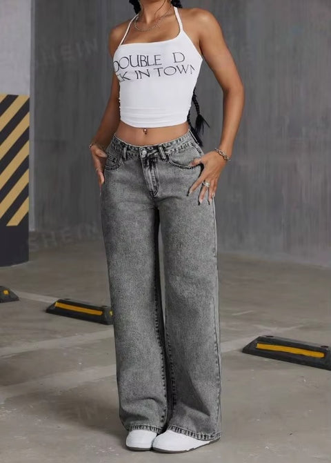 New Fashionable Back Pocket Bow Embroidered Wide Leg Pant CODE: KAR3625