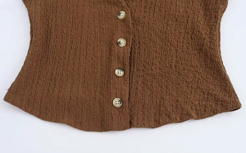 New V-Neck Single Breasted Solid Texture Casual Vest Top + Fashion High-Waisted Wide Leg Pant Set CODE: KAR3626