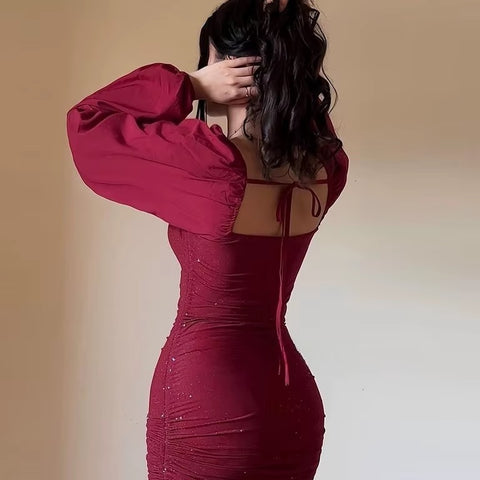New Autumn Fashion Spring Long Lantern Sleeve Bandage Sexy Party Dress CODE: KAR3629