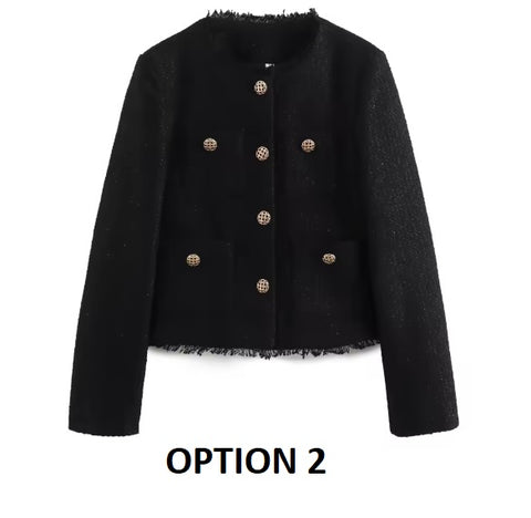 Autumn Fashion New Tweed Basic Long Sleeve Front Button Short Coat CODE: KAR3631