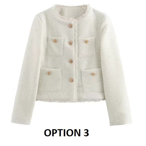 Autumn Fashion New Tweed Basic Long Sleeve Front Button Short Coat CODE: KAR3631