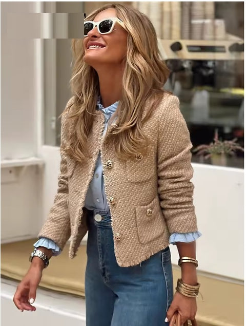 Autumn Fashion New Tweed Basic Long Sleeve Front Button Short Coat CODE: KAR3631