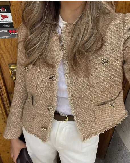 Autumn Fashion New Tweed Basic Long Sleeve Front Button Short Coat CODE: KAR3631