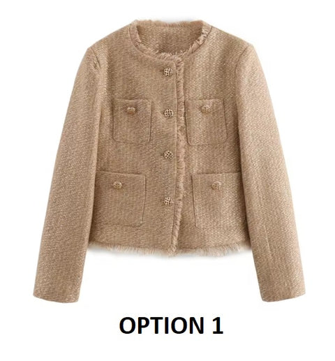 Autumn Fashion New Tweed Basic Long Sleeve Front Button Short Coat CODE: KAR3631