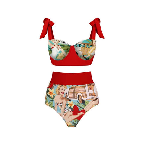 New Double -sided Wear Print Beachwear Monokini Swimwear 3 Piece Set CODE: KAR3637