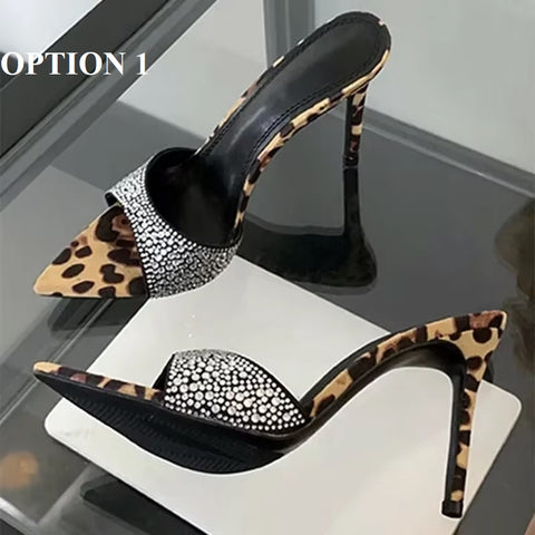Summer New Designer Sexy Rhineston Pointed Toe Thin Heel Mules Sandals CODE: KAR3643