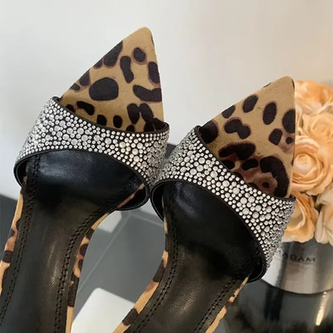 Summer New Designer Sexy Rhineston Pointed Toe Thin Heel Mules Sandals CODE: KAR3643