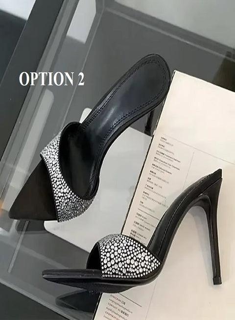 New Rhineston Pointed Toe Thin Heel Mules Sandals SIZE: 35 CODE: READY1475
