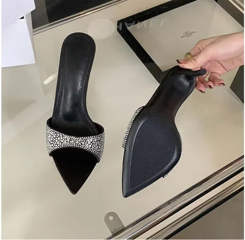 New Rhineston Pointed Toe Thin Heel Mules Sandals SIZE: 35 CODE: READY1475
