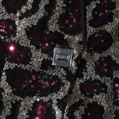 New Spring Sexy V-neck Leopard Print Sequin Loose Single Button Long Sleeved Jacket CODE: KAR3649