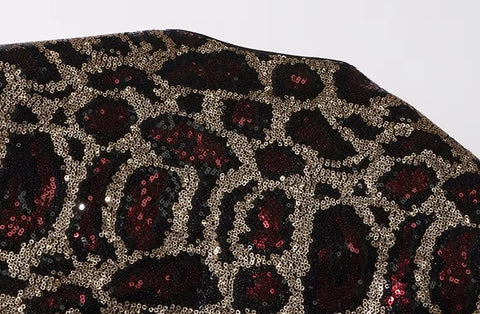 New Spring Sexy V-neck Leopard Print Sequin Loose Single Button Long Sleeved Jacket CODE: KAR3649