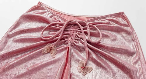 New Glossy One Shoulder 3D Flower Shiny One Piece Swimsuit and Skirt CODE: KAR3651