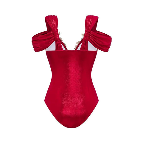 One Shoulder 3D Flower Shiny One Piece Swimsuit and Skirt CODE: READY1458