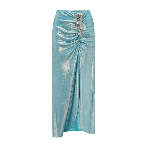New Glossy One Shoulder 3D Flower Shiny One Piece Swimsuit and Skirt CODE: KAR3651