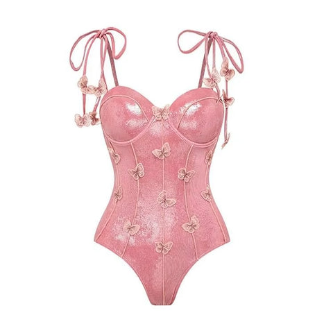 New Glossy One Shoulder 3D Flower Shiny One Piece Swimsuit and Skirt CODE: KAR3651